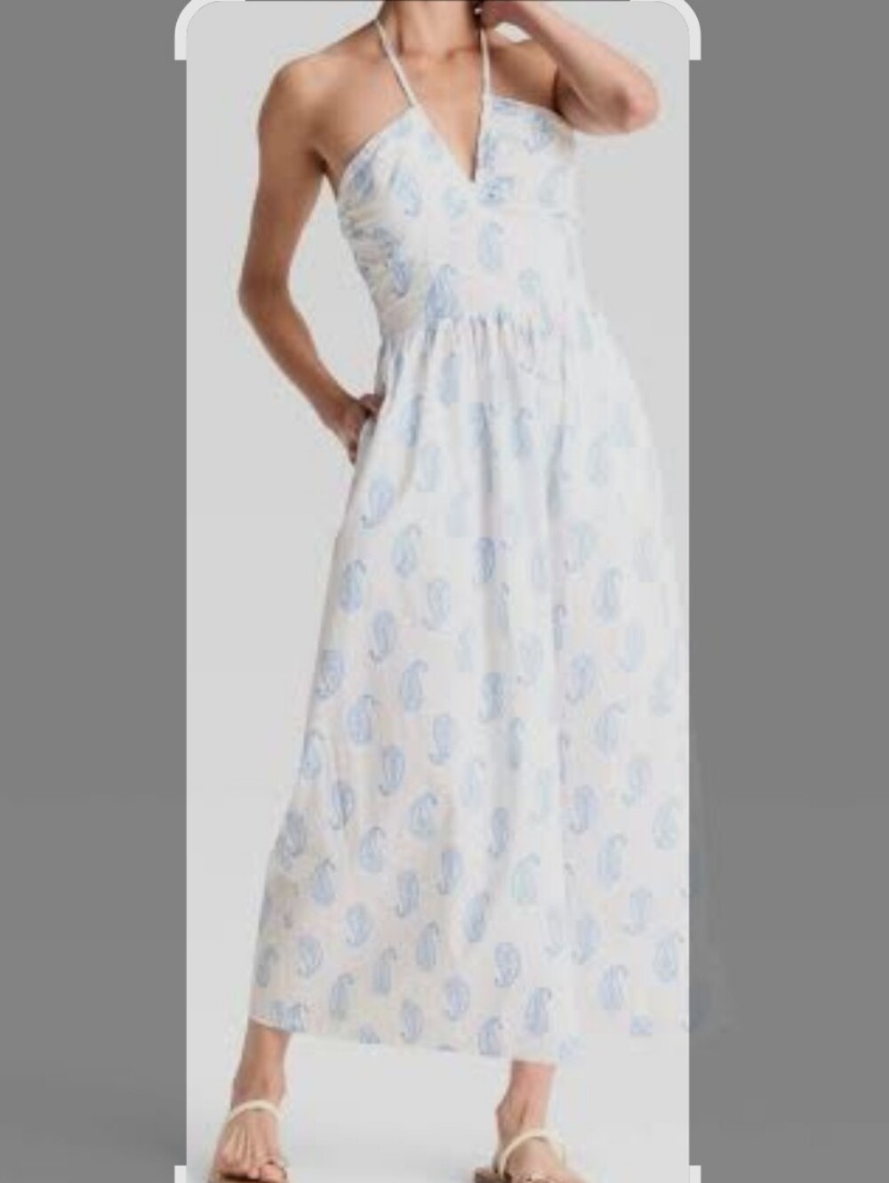 Universal Thread White Maxi Halter Dress with Blue Paisley Plus Size 4X - Picture 12 of 16